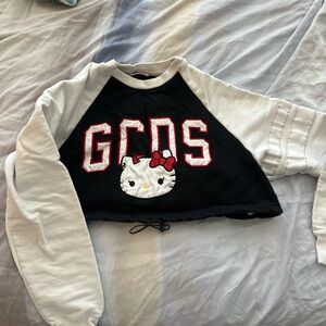 GCDS Black & White Raglan Sweatshirt with Kitty Patch